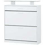 ON-TREND Slim Entryway Organizer with 2 Flip Drawers, Tempered Glass Top Shoe WF303589AAK