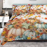 3PCS Colorful Oil Painting Pumpkin Pattern Quilt Set King Size for All Seasons Flower Fall Leaves 46542620