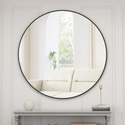 ZUN Wall Mirror 39 Inch Black Circular Mirror Metal Framed Mirror Round Vanity Mirror Dressing Mirror, 45309848