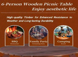 Outdoor 6 Person Picnic Table, 6 person Round Picnic Table with 3 Built-in Benches, Umbrella Hole, 21425761