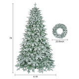 ZUN 7ft Lighted Artificial Christmas Tree with Wreath Set of 2 , Christmas Tree Holiday Decoration, N710P181622F