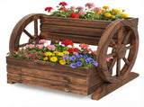 Carbonized Fir Wood 2-Tier Wagon Planter, Drainage Holes Elevated Garden Bed for Herbs Vegetables 87998599