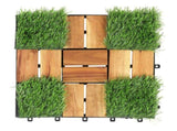 30 Pack Acacia Wood Interlocking Deck Tiles, 12x12in Snap-On Patio Flooring, Natural Wood Finish, 98573591
