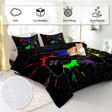 Black Video Game Comforter for Girlss Red Blue Green Purple Yellow Ink Game Controller Bedding 15525375