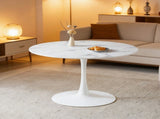 42.1" white marble Color Tulip Table, Mid-century Dining Table for 4-6 People - Round MDF Table W234P453955