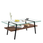 ZUN Rectangle Coffee Table, Tempered Glass Tabletop with Black Metal Legs, Modern Table for Living Room 54832432