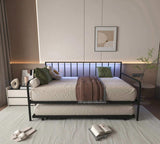 Twin Daybed with RGB LED Lights & Charging Station, Height Adjustable Day Bed Frame with Trundle, 52282237