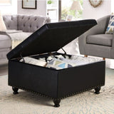 ZUN Large square storage ottoman with wooden legs, Upholstered button tufted coffee table with nail W2186142958