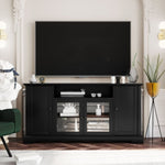 ZUN U-Can TV Stand for TV up to 65in with 2 Tempered Glass Doors Adjustable Panels Open Style Cabinet, WF287841AAB