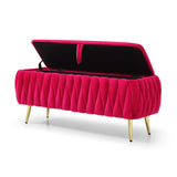 Oval Storage Bench with Gold Legs,Velvet Fabric Upholstered Ottoman Storage Benches for Bedroom End W1117P184682