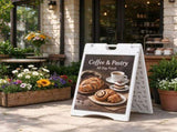 White 22" x 28" Weatherproof A-Frame Sandwich Board Sign with Weighted Tank for Outdoor Sidewalk Use 92440687
