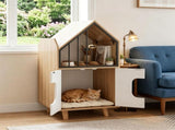 Natural & White Hidden Cat Litter Box Furniture, Elevated Cat Lounge Top Enclosed Cat Washroom 77964304