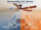 60" Vintage Mahogany Solid Wood Ceiling Fan with Light and Remote Control, Noiseless, Dimmable, W1367P447571