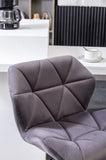 Breni Velvet Diamond Tufted Swivel Adjustable Height Barstool, Set of 2, Gray T2574P164871