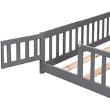 Queen Size Floor Bed with Door,Solid Wood Platform Bed Frame with Fence,Suitable for children,Pine W495123245