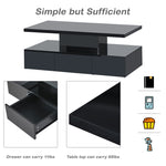 ZUN ON-TREND Modern Glossy Coffee Table With Drawer, 2-Tier Rectangle Center Table with LED lighting for WF297894AAB