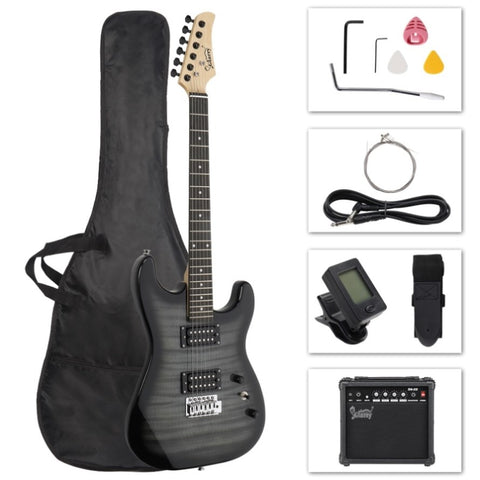 ZUN GST Stylish H-H Pickup Tiger Stripe Electric Guitar Kit with 20W AMP 32795823