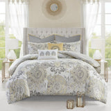 8 Piece Cotton Floral Printed Reversible Comforter Set Yellow Queen B03597283