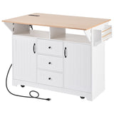 K&K 55.7'' Large Kitchen Island with 2 Drop Leaf,, Rolling Kitchen Cart on 5 Wheels with Power N707P186617W
