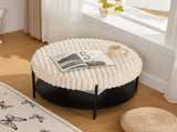 30.9"Wide Upholstered Round Ottoman Coffee Table Foot Rest with Black Metal Legs, Footstool with W3098P296971