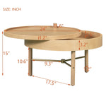 ZUN Modern Round Wood Rotating Tray Coffee Table with Storage & Metal Legs in Natural 99454881