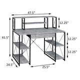 Grey and Black Office Desk with Open Shelves and Hutch B062P184527