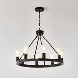 6-Light Matte Black Wagon Wheel Chandelier Farmhouse Modern Small Round Chandelier for W1592P265766