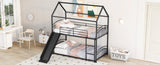 ZUN Twin Over Twin Metal Bunk Bed With Slide,Kids House Bed Black MF313919AAB