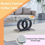 Modern Style Glass Top MDF Coffee Table Black Base, Suitable for Living Rooms and Lounge Areas, W3226P279046