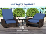 Outsunny Reclining Rattan 360&deg Swivel Chair Cushioned Recliner, Dark Blue W2225P485593