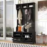 ZUN ON-TREND All in One Hall Tree with 3 Top Shelves and 2 Flip Shoe Storage Drawers, Wood Hallway WF300971AAB