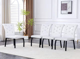 A set of 4 white and black vintage crocodile leather cushioned dining chairs, featuring crystal W3226P344024