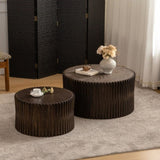 ZUN Vintage Fashion Style Cylindrical Nesting Coffee Table Set with Vertical Textured Embossed Design W757P195739