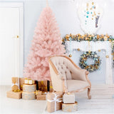 6ft Pink Artificial Christmas Tree Hinged Full Fir Tree with Metal Stand 85706147