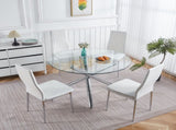 Chrome Dining Table with metal leg and glass,Modern Space Saving Kitchen Table for Living W234P311862