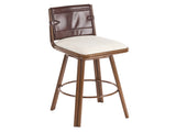 Sibyl Indoor Upholstered Swivel Bar Stool with Metal Frame, Walnut Finish and Beige Upholstery, Set N775P340827B