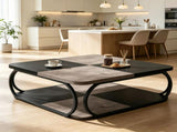 39 Inch Square Cocktail Table with 2 Tier Shelves, Central Coffee Table 65712059