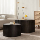Vintage Fashion Style Cylindrical Nesting Coffee Table Set with Vertical Textured Embossed Design W757P264674