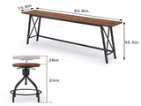 Industrial 5-Piece Bar Table and Swivel Stool Set 1 Table 4 Chairs 83.8 Inch Brown 3cm Fake Thick 56276013