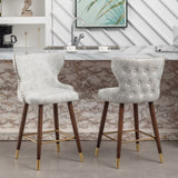 ZUN Nevis Mid-century Modern Faux Leather Tufted Nailhead Trim Counter Stool Set of 2, Off-White T2574P165099