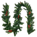 ZUN 9 Feet Christmas Garland Red Berrieswith LED Lights 13628884