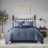 7 Piece Printed Seersucker Comforter Set Navy Cal King B03597180