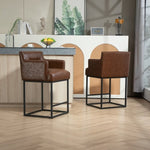 ZUN House Hold Counter Height Bar Stools Set of 2, Modern Square Bar Stool with Back, Black Metal W1588P191204