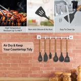 11Pcs Silicone Cooking Utensil Set Heat Resist Wooden Handle Silicone Spatula Ladle Spaghetti Server 44027045