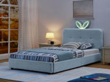 Twin Size Kids Upholstered Bed with Oversized Rabbit Ear Headboard, LED Light & 4 Storage Drawers, W1413P384922