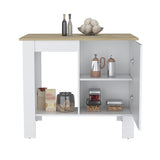 ZUN Atenea Kitchen Island, Single Door Cabinet, Shelf White / Macadamia B070P214570