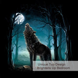 Moon Wolf Green Watercolor Forest Wolf Landscape Duvet Cover Sets 3 Pieces Wild Animal 47601937