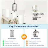 8-Light Farmhouse Kitchen Chandeliers, Matte Black and Sliver Vintage Rustic Cage Light Fixture W1592P210020