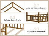 Queen Size Montessori Kids Floor Bed Frame, Playhouse Bed with Triangle Roof Frame, FullSurround 20896867
