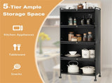 5-Tier Rolling Microwave Stand Flip Dust-Proof Doors 4 Casters with Brakes Kitchen Storage Rack 85133161